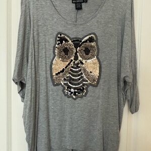 Miss Chievous Gray Sequin Owl Long Sleeve Top